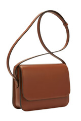 Brown leather shoulder bag isolated on a transparent background