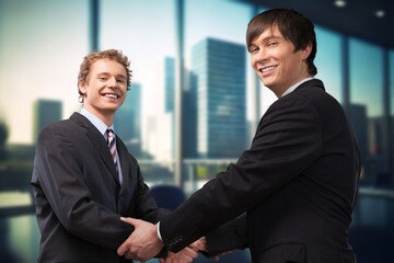 Fototapeta premium Office, meeting business men handshake for collaboration