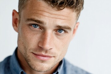 Fototapeta premium Intriguing Gaze: A captivating portrait of a man, his mesmerizing eyes conveying an air of depth and contemplation. Captured with a soft focus. 