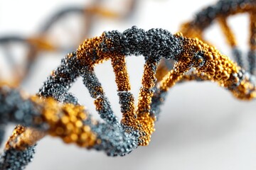 DNA helix: A detailed image of a DNA double helix, depicting the intricate structure of life's blueprint, rendered in shades of orange and gray.