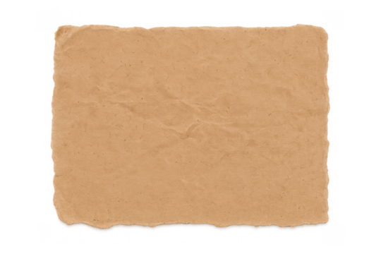 Vintage brown torn paper with crumpled texture, an antique blank parchment element for backgrounds, transparent background