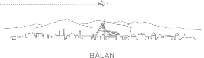 Fototapeta premium Balan Cityscape Skyline with Airplane and Mountains