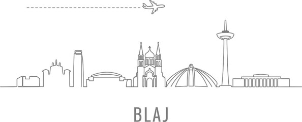 Obraz premium Blaj Skyline with Airplane Travel Line Art