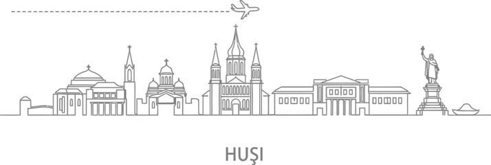 Obraz premium Husi Romania Skyline with Airplane