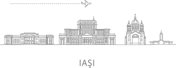 Fototapeta premium Iași Skyline with Airplane
