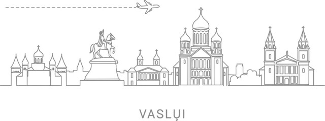 Obraz premium Vaslui City Skyline with Airplane Icon