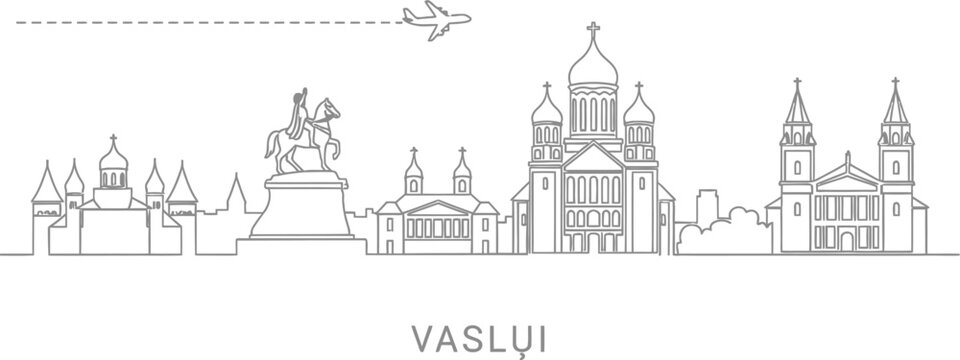 Vaslui City Skyline with Airplane Icon
