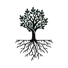 Obraz premium Tree with deep roots and lush foliage in a detailed and elegant style 