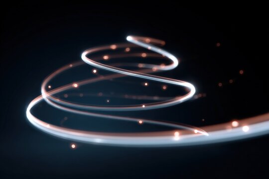 Glowing spiral light trails on dark background