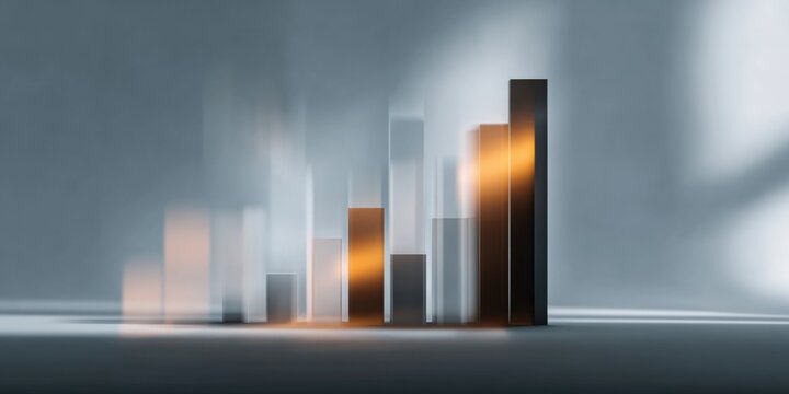 Abstract blurred bar graph with orange accent in soft focus lighting