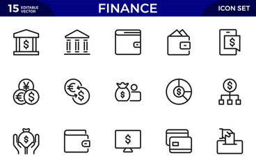 Finance line icon set. money, economy, currency, budget icons collection. Thin outline icons pack. Vector illustration