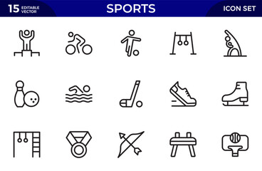 Sports line icon set. Outline icon collection related to outdoor sports. Thin outline icons pack. Vector illustration