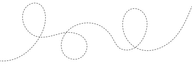 Abstract Hand-Drawn Dotted Line Collection. Dotted Spiral Curve Line. Hand Sketched Curly Border. Curly dotted line. Long dashed hand drawn squiggle. Vector illustration.