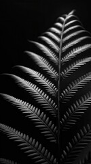 A striking close-up of a fern leaf, showcasing intricate textures and patterns against a dark background.