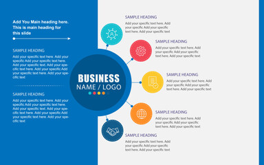 Five step circle design template for PPT, business slide with circle design