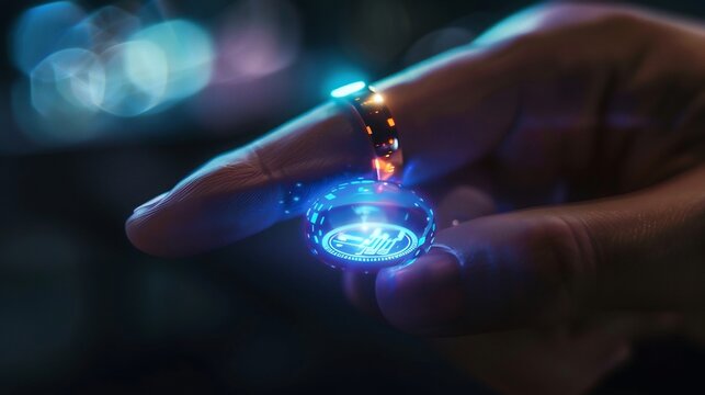 Futuristic digital ring showcasing advanced wearable tech and modern innovation - Powered by Adobe