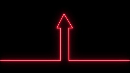 A striking neon red arrow pointing upwards against a black backdrop, symbolizing direction and progress with its vibrant glow and minimalist design, creating a modern aesthetic