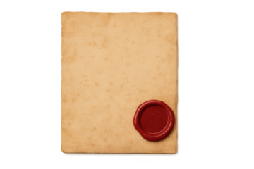Old paper sheet with a red wax seal, providing a document theme with copy space, on a transparent background