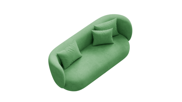 Isolated curved sofa on a transparent background. Furniture for collages, graphics designs, and presentations.
