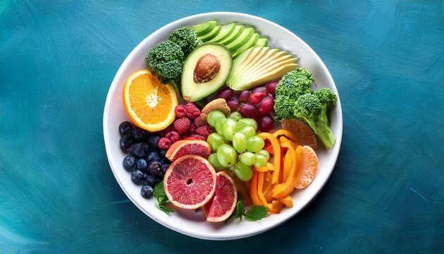 colorful fruit and vegetable platter balanced diet healthy eating