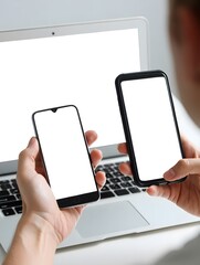 Mobile smart phone screen mock up	with blank laptop screen