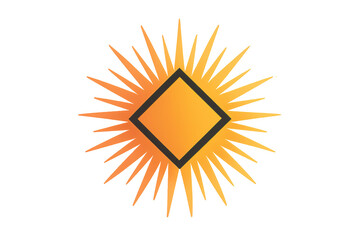 Shining sun geometric logo design radiating orange light with square shape, abstract summer energy branding icon
