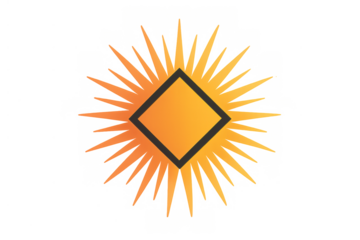 Shining sun geometric logo design radiating orange light with square shape, abstract summer energy branding icon
