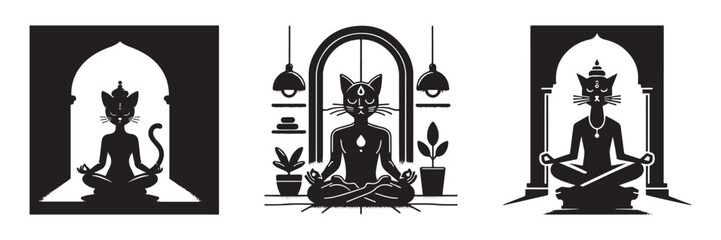 Meditating Cat Silhouettes in Architectural Settings.