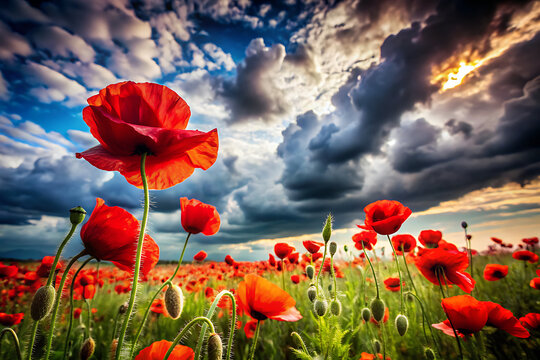 poppy field and blue sky