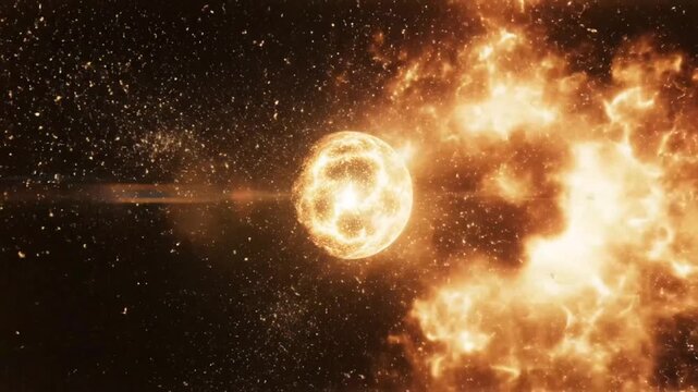 Blazing orb exploding amidst cosmic debris
