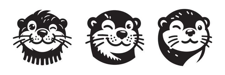 Otter Trio: Playful Expressions in Black and White.