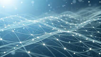 A digital abstract representation of flowing lines and dots, evoking a sense of movement and connectivity in a futuristic environment.