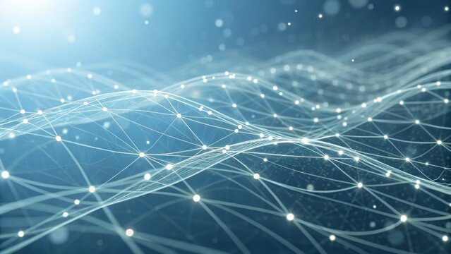 A digital abstract representation of flowing lines and dots, evoking a sense of movement and connectivity in a futuristic environment.