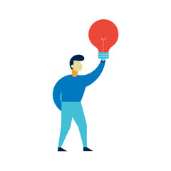 man holding big light bulb symbolizing creativity for web and graphic design