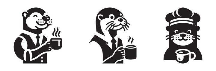 Otter Cafe: A Delightful Trio of Coffee-Loving Otters.