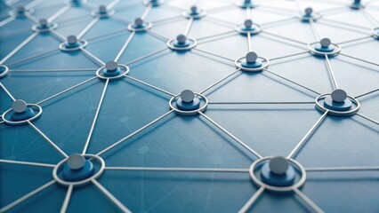 A close-up view of a network design featuring interconnected nodes and lines on a blue background, representing digital connectivity and technology.