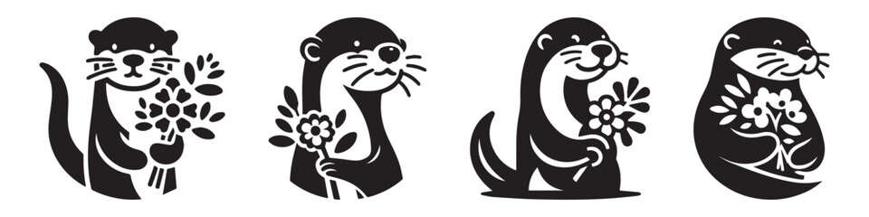 Otter Illustrations with Flowers: Playful Animal Art Designs.