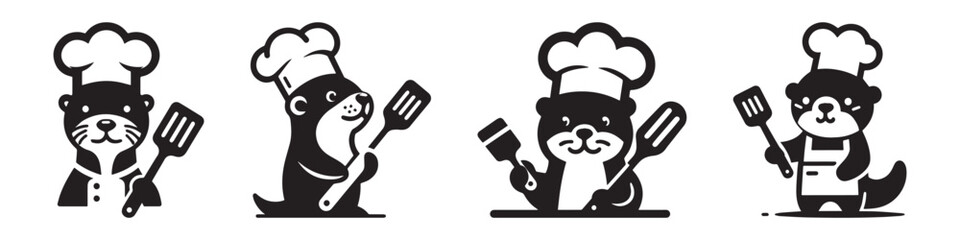Chef Otter Cooking Utensils Culinary Illustration Design.