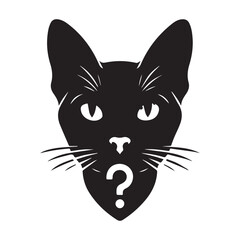Mysterious Black Cat Portrait with Question Mark Symbol.