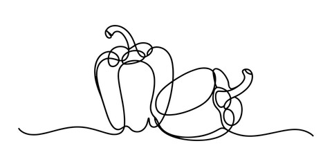 Minimalist continuous line of two bell peppers, ideal for food design, healthy eating concepts, and modern graphic artwork.