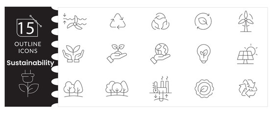 Eco & Sustainability Icon Set ,Renewable Energy, Recycling and Green Nature Vectors, Environmental Conservation Icons, Clean Energy, Climate & Earth Protection Pack.