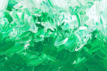 Stunning abstract painting of vibrant green and white brushstrokes creates a modern, refreshing, and organic design perfect for backgrounds and textures