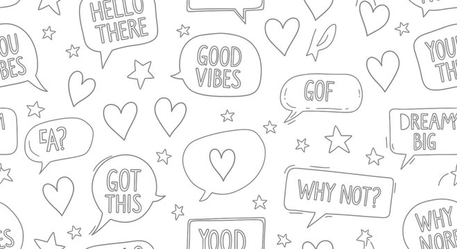 Hand-Drawn Speech Bubbles and Stars Seamless Pattern for Cute Backgrounds