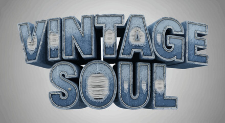 Stylish 3D vintage soul lettering with textured denim design and industrial look