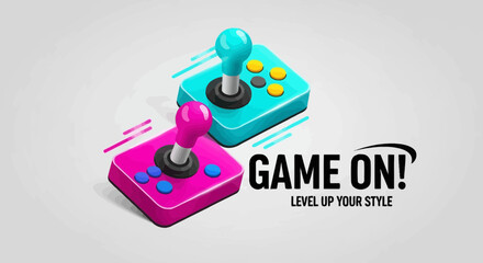 Nostalgic gaming: two vintage joysticks evoke retro arcade fun and pixelated excitement