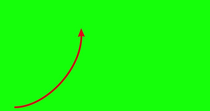 Chart arrow bow shape goes up and down on green screen. Graph rising fast. Business cartoon greenbox isolated animation. Economy metaphor. Speed up graph from low to high acceleration.