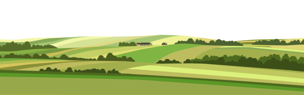 Green hill countryside landscape. Vector illustration of panorama field landscape on transparent background