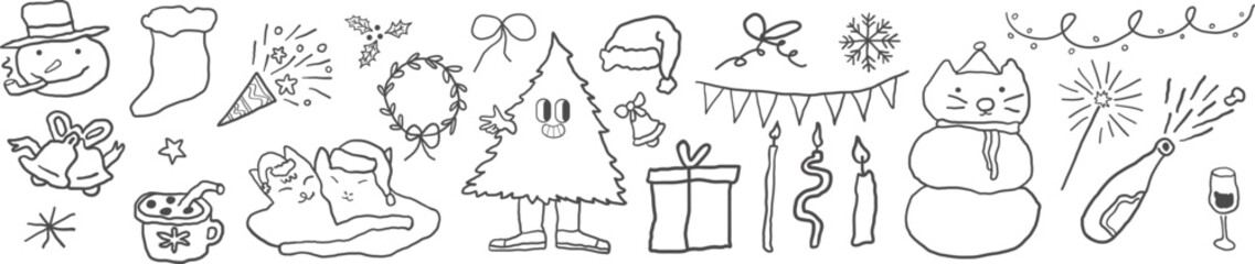 Christmas and New Year's set in hand drawn style in vector. Elements for poster sticker design decoration postcards prints