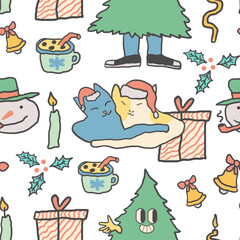 Seamless pattern with celebrating elements in hand drawn style in vector. Element for decoration postcards poster print background backdrop wrapping wallpaper banner