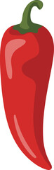 Single Upright Red Chili Pepper Vector Illustration Isolated on White, Classic Spicy Food Graphic Perfect for Ingredient Icons, Cooking Websites, and Flavor Ratings.